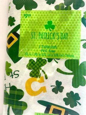 St. Patrick Green and Gold Shamrock Tablecloth by St. Patrick